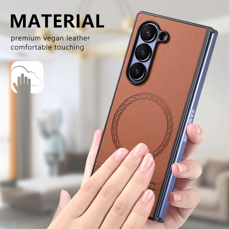 For Samsung Galaxy Z Fold6 Twill Fabric Leather Skin Magnetic Back Phone Case