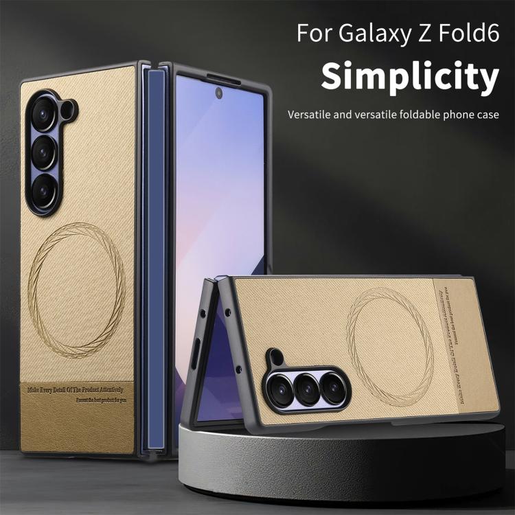 For Samsung Galaxy Z Fold6 Twill Fabric Leather Skin Magnetic Back Phone Case