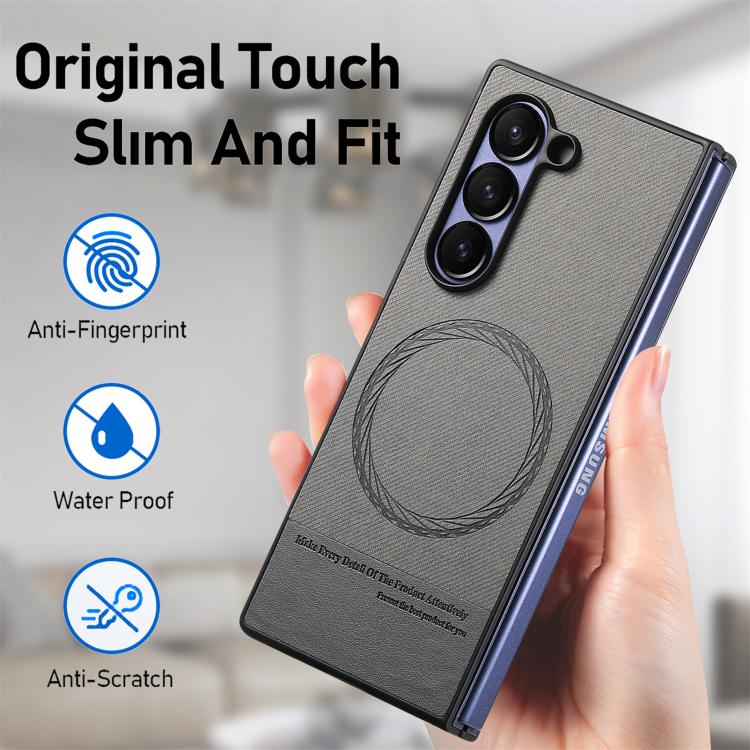 For Samsung Galaxy Z Fold6 Twill Fabric Leather Skin Magnetic Back Phone Case