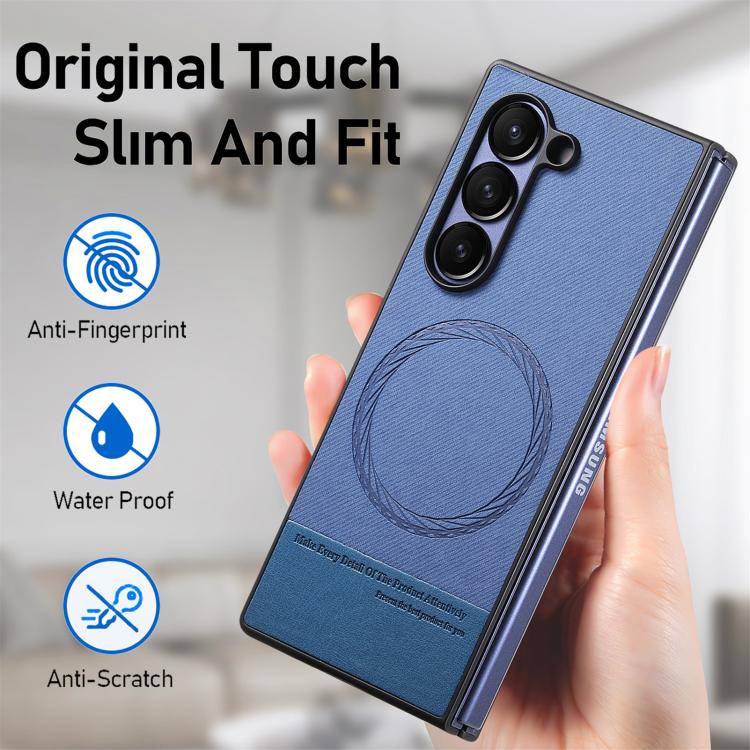 For Samsung Galaxy Z Fold6 Twill Fabric Leather Skin Magnetic Back Phone Case