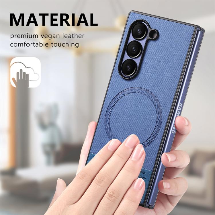 For Samsung Galaxy Z Fold6 Twill Fabric Leather Skin Magnetic Back Phone Case