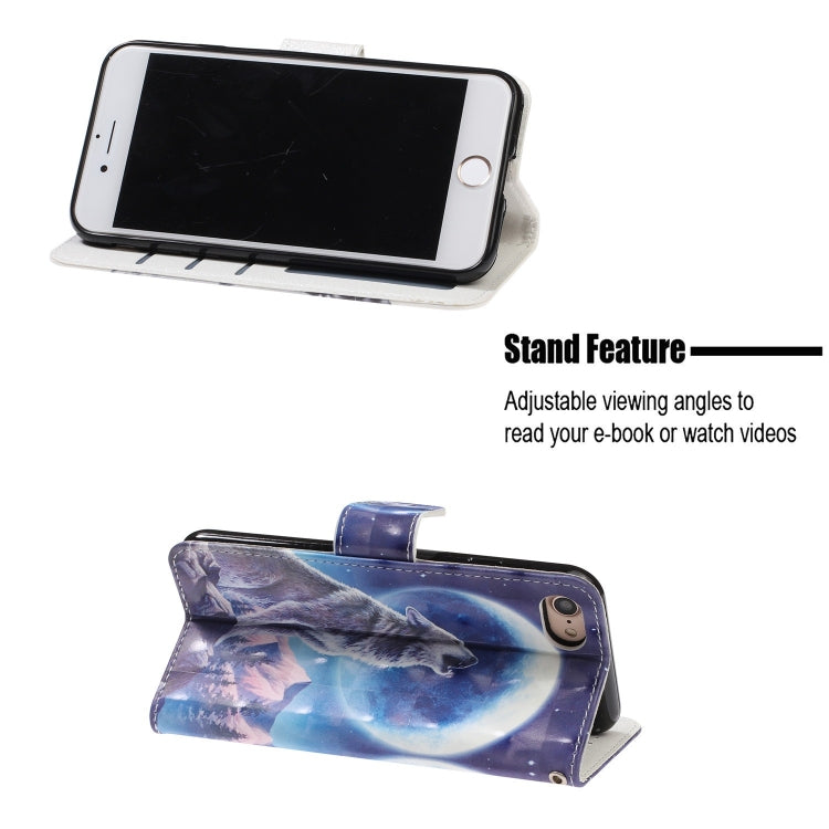 For iPhone 8 / 7 3D Visual Painting Left And Right Open Leather Case With Bracket & Card Slot & Wallet & Bracelet