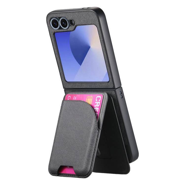 For Samsung Galaxy Z Flip6 / Flip7 FE Twill Fabric Leather Skin Card Bag Magnetic Back Phone Case