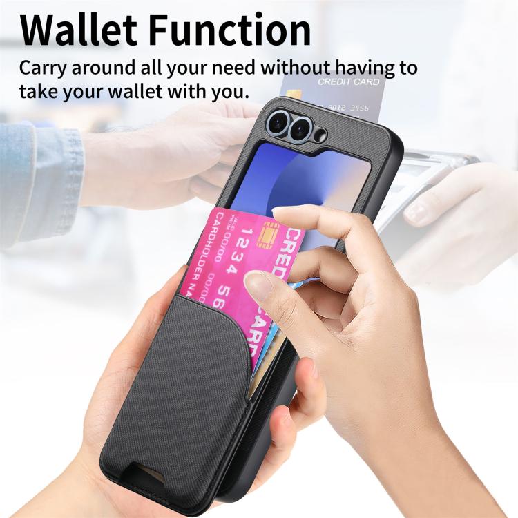 For Samsung Galaxy Z Flip6 / Flip7 FE Twill Fabric Leather Skin Card Bag Magnetic Back Phone Case