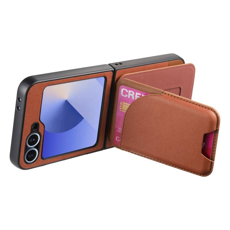 For Samsung Galaxy Z Flip6 / Flip7 FE Twill Fabric Leather Skin Card Bag Magnetic Back Phone Case