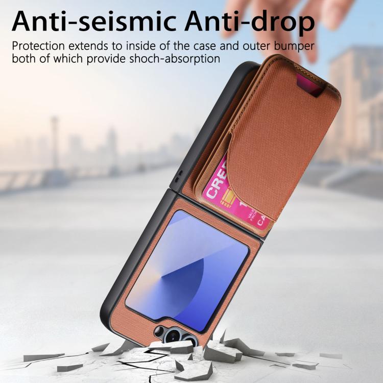 For Samsung Galaxy Z Flip6 / Flip7 FE Twill Fabric Leather Skin Card Bag Magnetic Back Phone Case