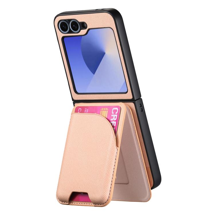 For Samsung Galaxy Z Flip6 / Flip7 FE Twill Fabric Leather Skin Card Bag Magnetic Back Phone Case