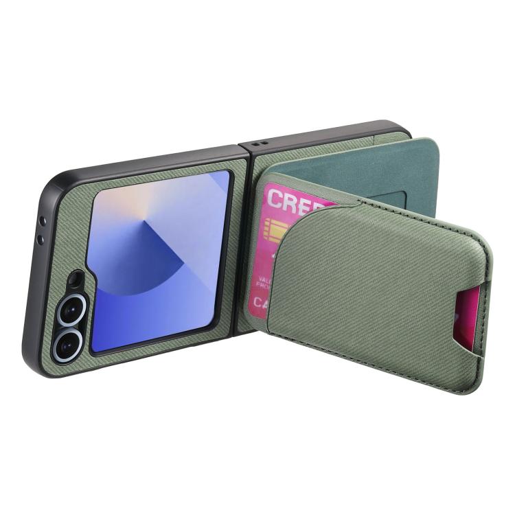For Samsung Galaxy Z Flip6 / Flip7 FE Twill Fabric Leather Skin Card Bag Magnetic Back Phone Case