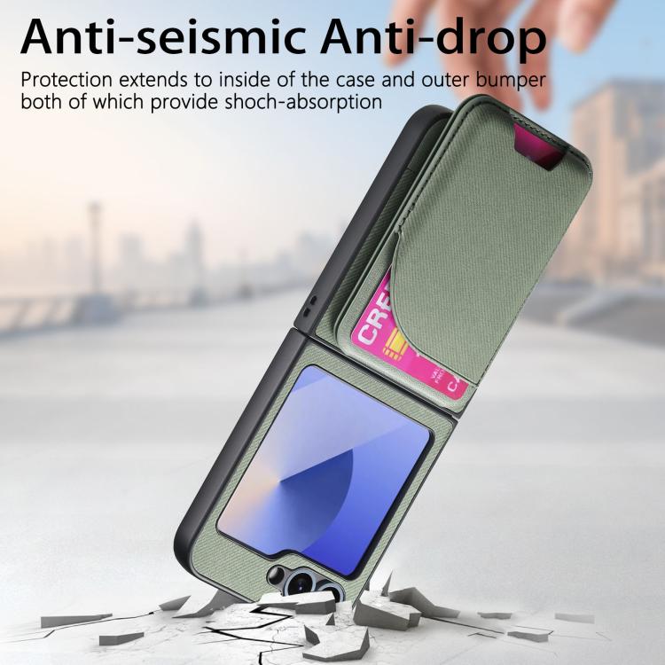 For Samsung Galaxy Z Flip6 / Flip7 FE Twill Fabric Leather Skin Card Bag Magnetic Back Phone Case