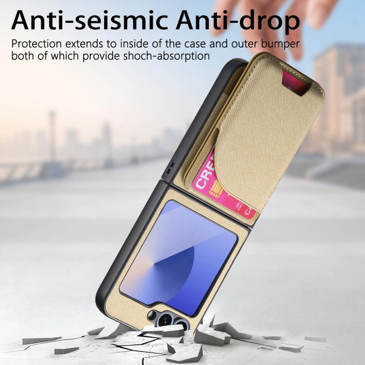 For Samsung Galaxy Z Flip6 / Flip7 FE Twill Fabric Leather Skin Card Bag Magnetic Back Phone Case