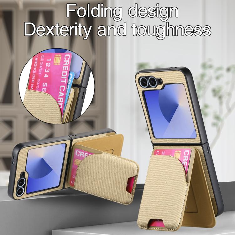 For Samsung Galaxy Z Flip6 / Flip7 FE Twill Fabric Leather Skin Card Bag Magnetic Back Phone Case