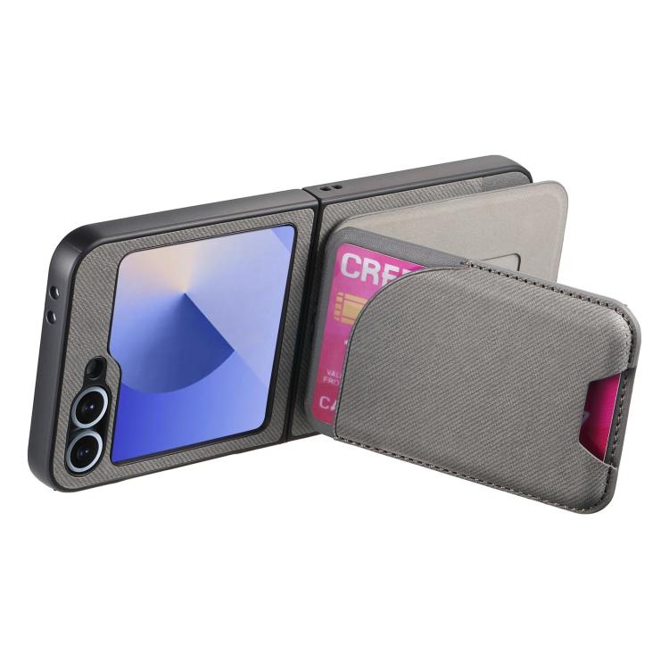 For Samsung Galaxy Z Flip6 / Flip7 FE Twill Fabric Leather Skin Card Bag Magnetic Back Phone Case
