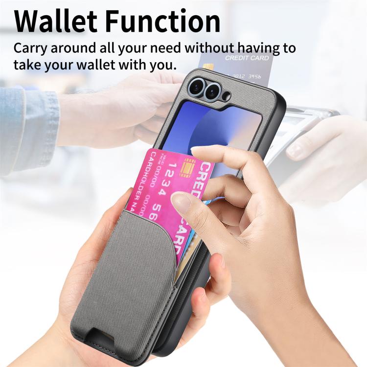 For Samsung Galaxy Z Flip6 / Flip7 FE Twill Fabric Leather Skin Card Bag Magnetic Back Phone Case