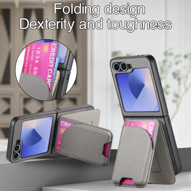 For Samsung Galaxy Z Flip6 / Flip7 FE Twill Fabric Leather Skin Card Bag Magnetic Back Phone Case