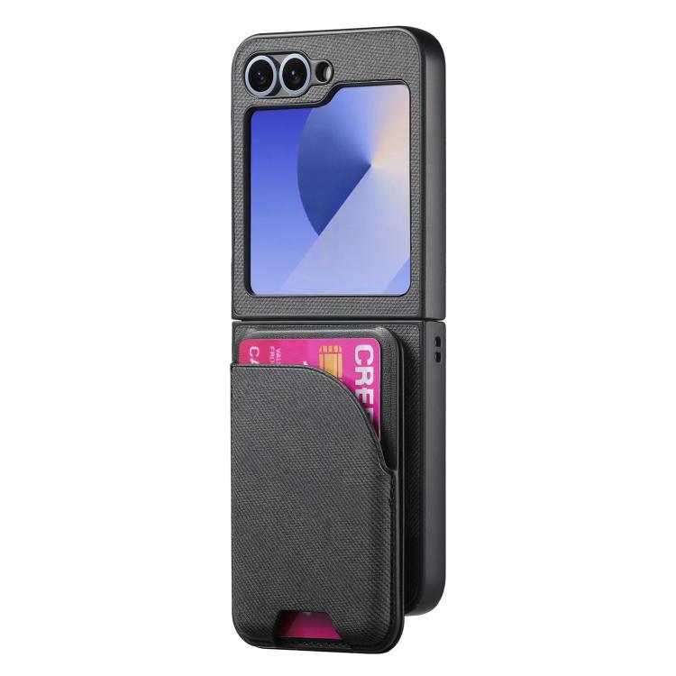 For Samsung Galaxy Z Flip5 Twill Fabric Leather Skin Card Bag Magnetic Back Phone Case