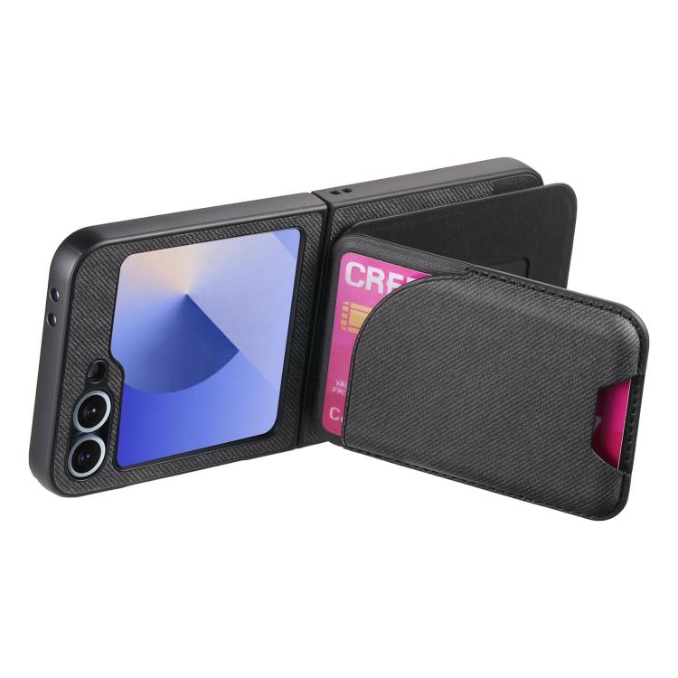 For Samsung Galaxy Z Flip5 Twill Fabric Leather Skin Card Bag Magnetic Back Phone Case