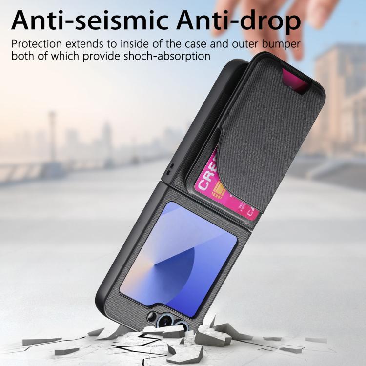 For Samsung Galaxy Z Flip5 Twill Fabric Leather Skin Card Bag Magnetic Back Phone Case