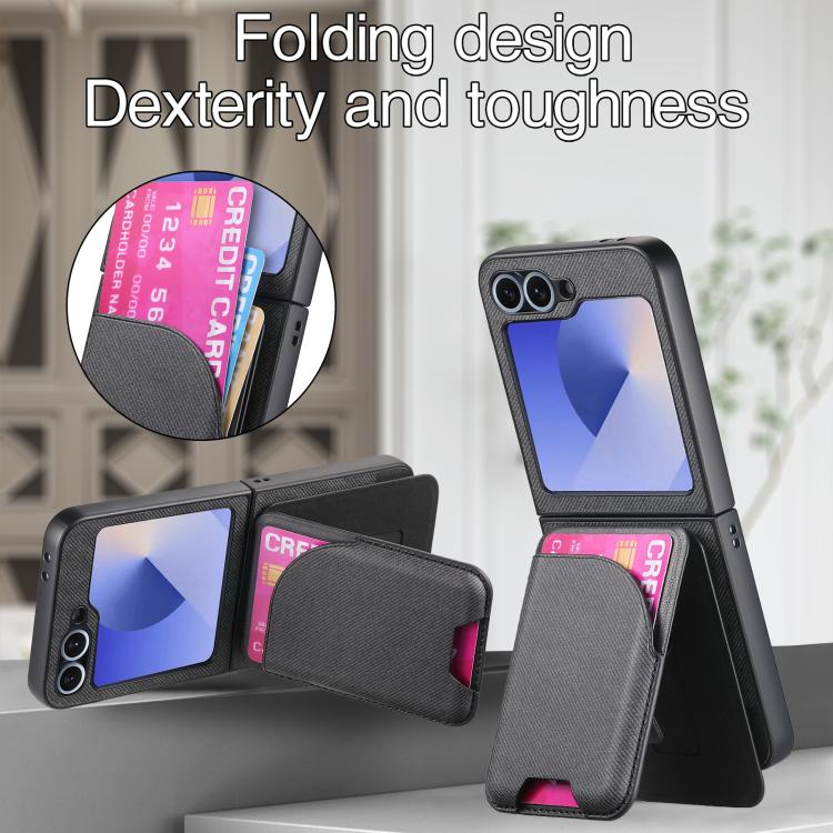 For Samsung Galaxy Z Flip5 Twill Fabric Leather Skin Card Bag Magnetic Back Phone Case