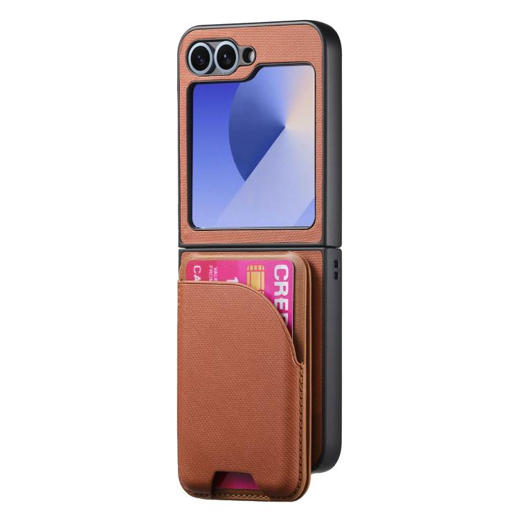 For Samsung Galaxy Z Flip5 Twill Fabric Leather Skin Card Bag Magnetic Back Phone Case