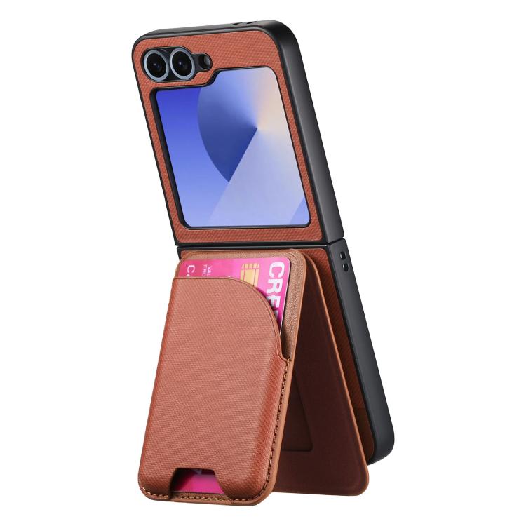 For Samsung Galaxy Z Flip5 Twill Fabric Leather Skin Card Bag Magnetic Back Phone Case