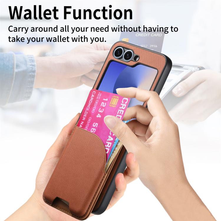 For Samsung Galaxy Z Flip5 Twill Fabric Leather Skin Card Bag Magnetic Back Phone Case