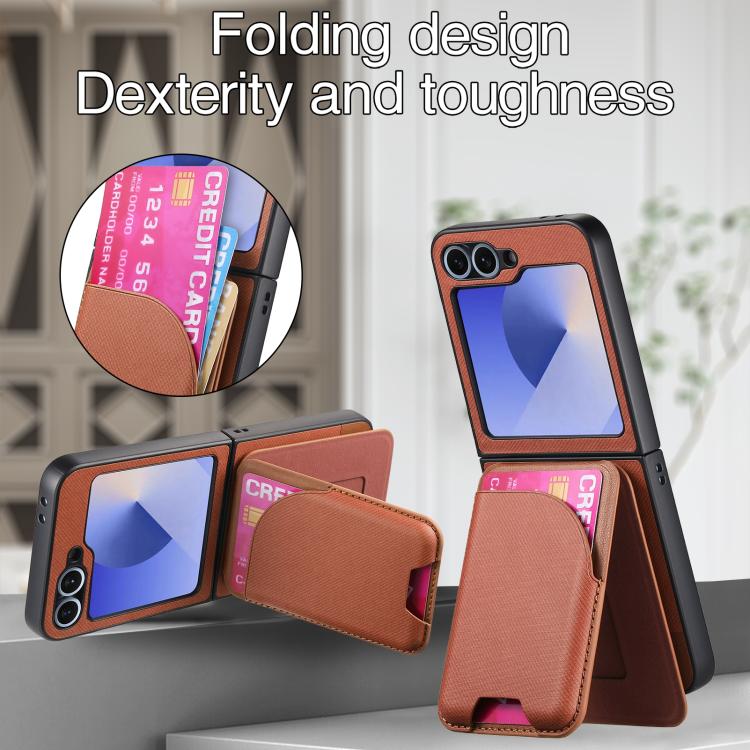 For Samsung Galaxy Z Flip5 Twill Fabric Leather Skin Card Bag Magnetic Back Phone Case