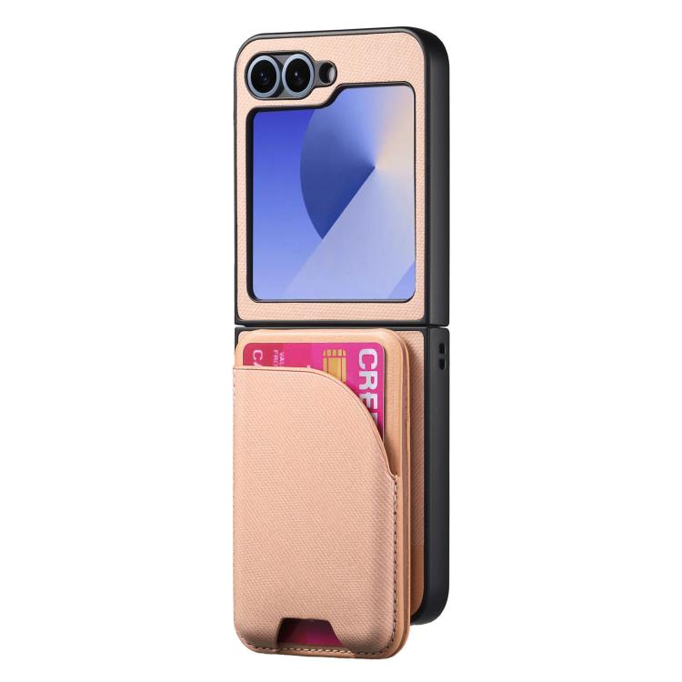 For Samsung Galaxy Z Flip5 Twill Fabric Leather Skin Card Bag Magnetic Back Phone Case