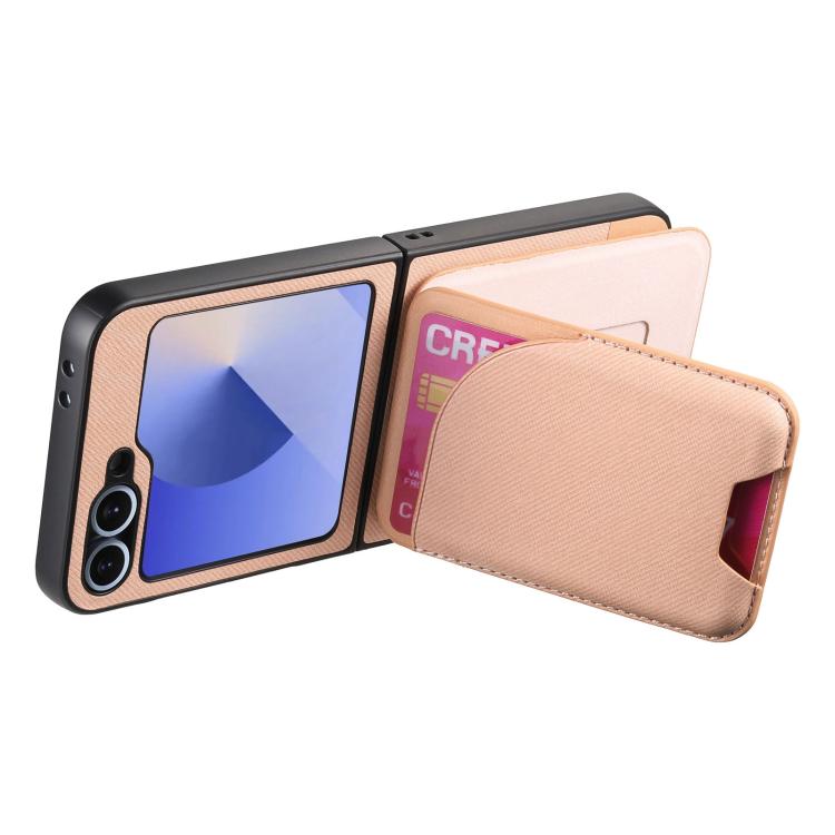 For Samsung Galaxy Z Flip5 Twill Fabric Leather Skin Card Bag Magnetic Back Phone Case