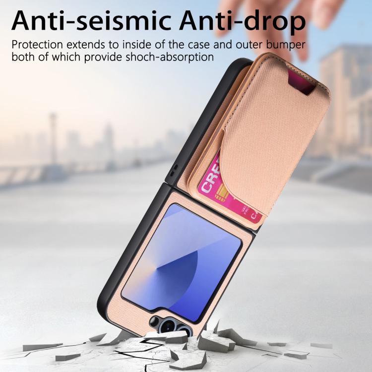 For Samsung Galaxy Z Flip5 Twill Fabric Leather Skin Card Bag Magnetic Back Phone Case