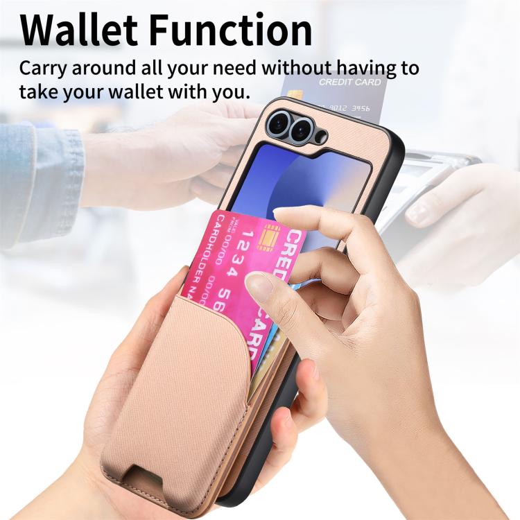 For Samsung Galaxy Z Flip5 Twill Fabric Leather Skin Card Bag Magnetic Back Phone Case