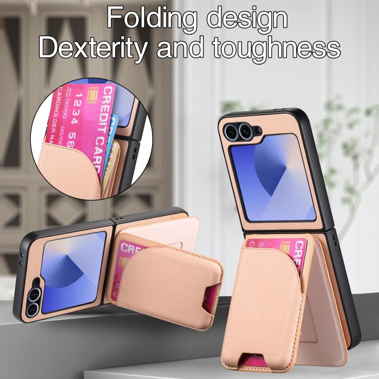 For Samsung Galaxy Z Flip5 Twill Fabric Leather Skin Card Bag Magnetic Back Phone Case