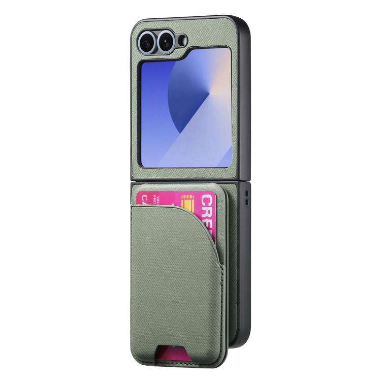 For Samsung Galaxy Z Flip5 Twill Fabric Leather Skin Card Bag Magnetic Back Phone Case