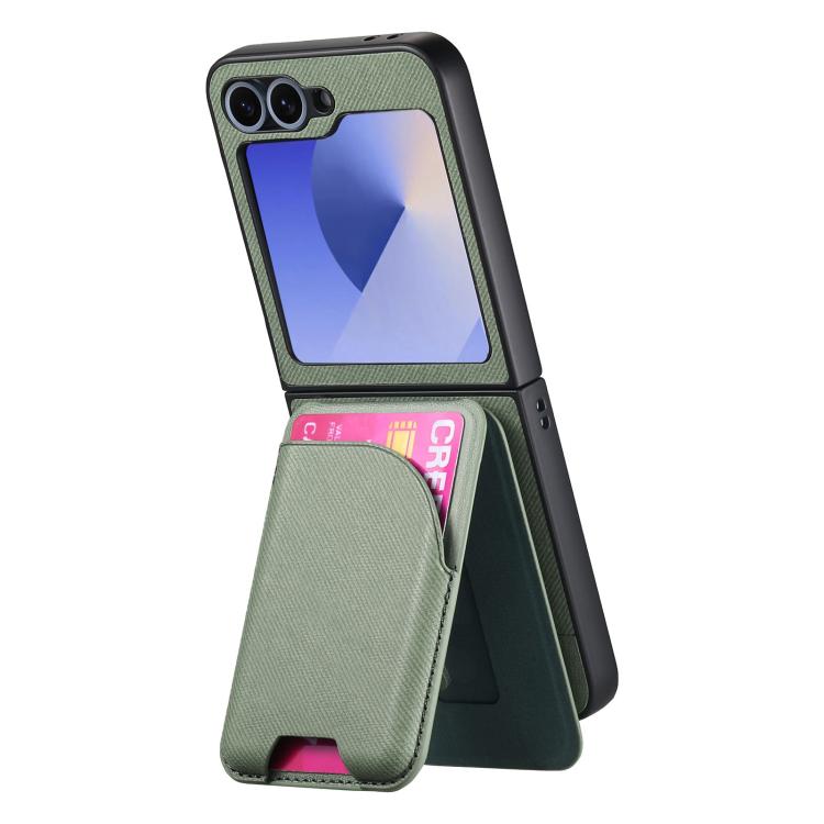 For Samsung Galaxy Z Flip5 Twill Fabric Leather Skin Card Bag Magnetic Back Phone Case