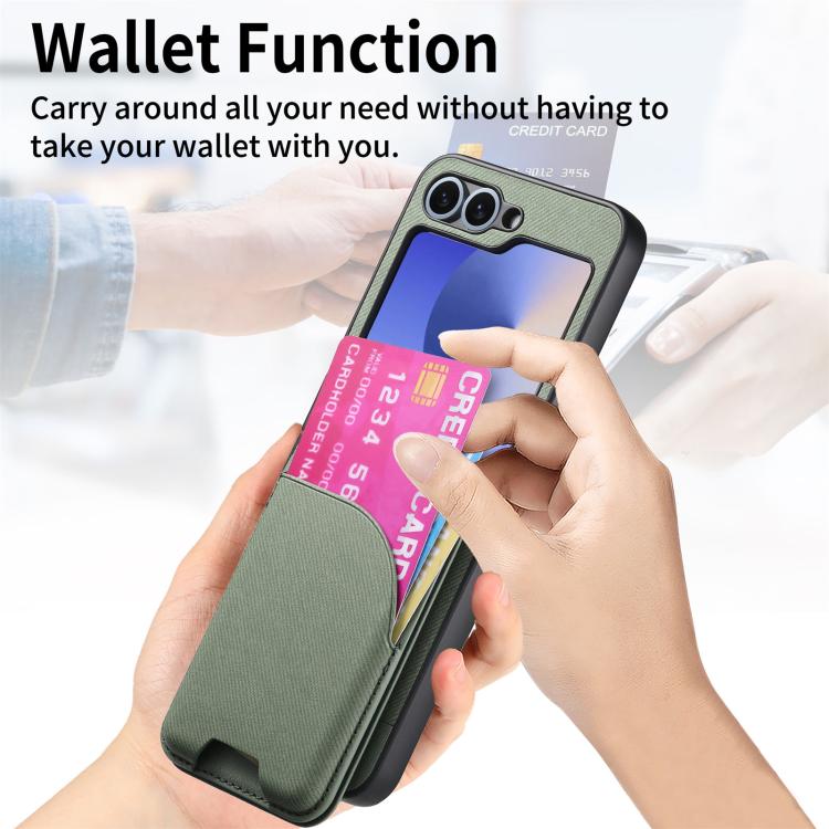 For Samsung Galaxy Z Flip5 Twill Fabric Leather Skin Card Bag Magnetic Back Phone Case