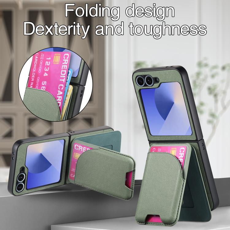 For Samsung Galaxy Z Flip5 Twill Fabric Leather Skin Card Bag Magnetic Back Phone Case