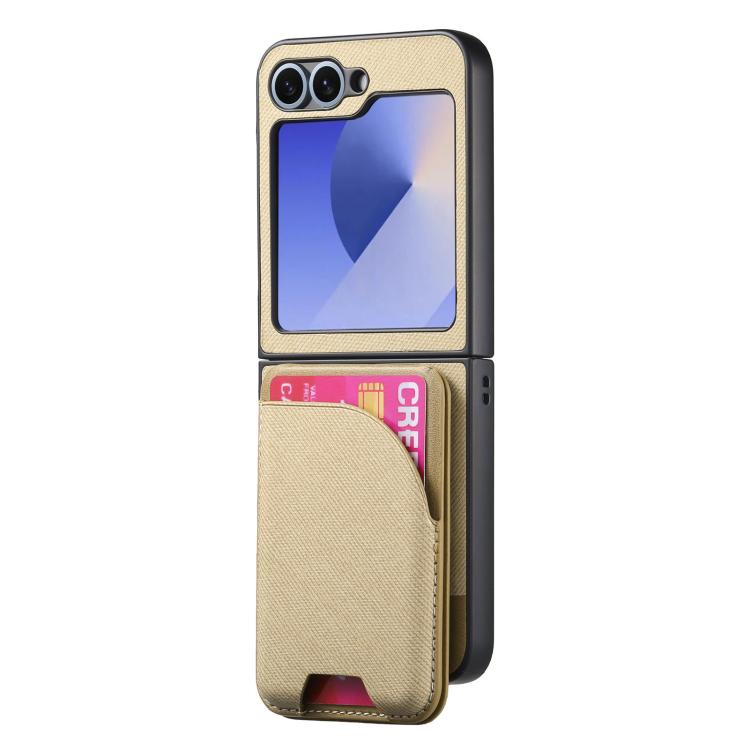 For Samsung Galaxy Z Flip5 Twill Fabric Leather Skin Card Bag Magnetic Back Phone Case