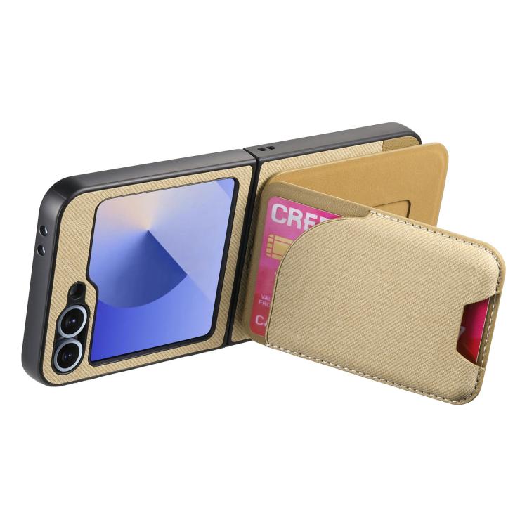 For Samsung Galaxy Z Flip5 Twill Fabric Leather Skin Card Bag Magnetic Back Phone Case