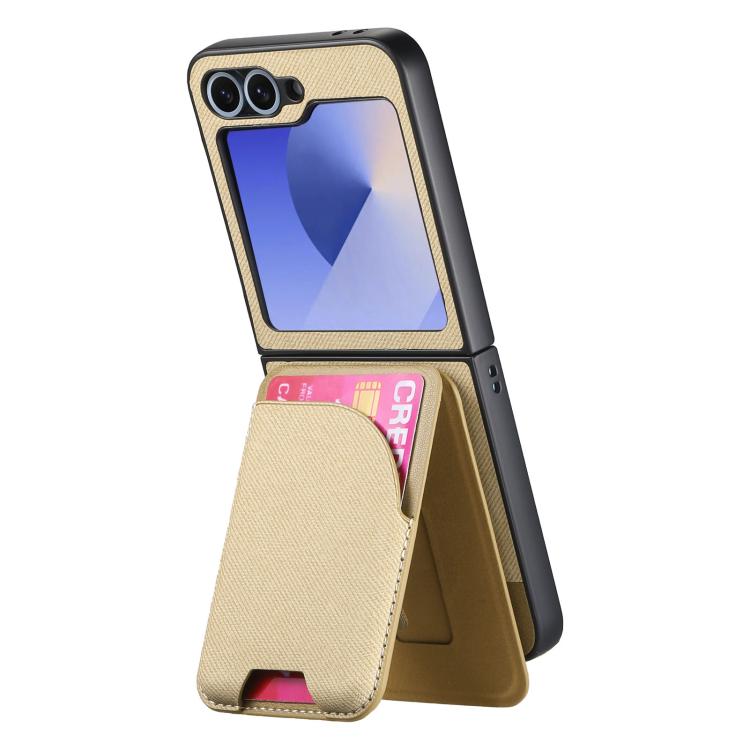 For Samsung Galaxy Z Flip5 Twill Fabric Leather Skin Card Bag Magnetic Back Phone Case