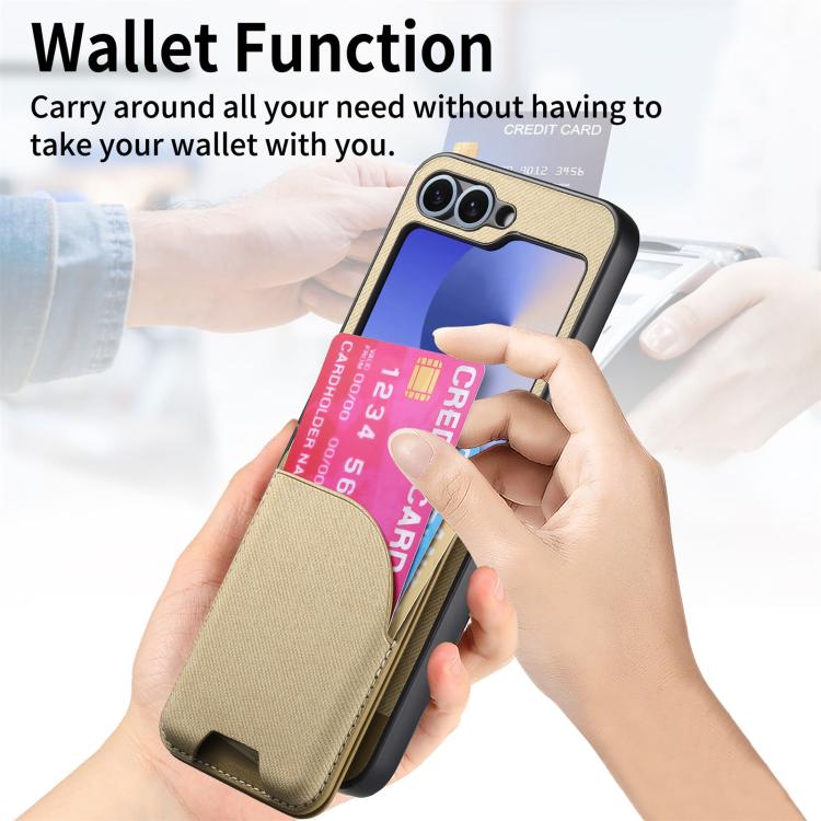 For Samsung Galaxy Z Flip5 Twill Fabric Leather Skin Card Bag Magnetic Back Phone Case