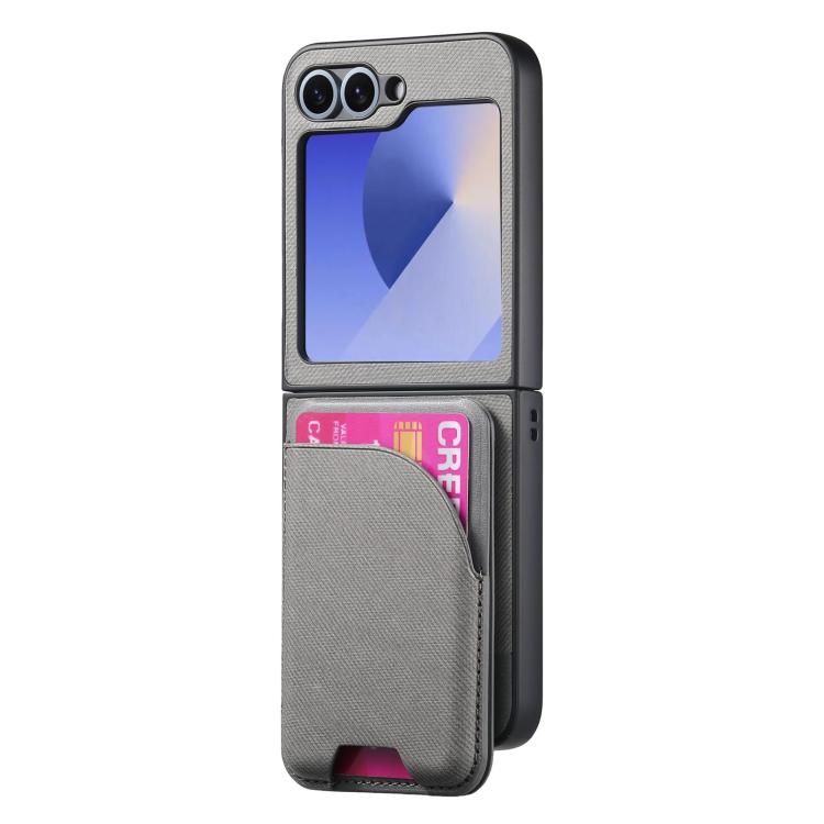 For Samsung Galaxy Z Flip5 Twill Fabric Leather Skin Card Bag Magnetic Back Phone Case