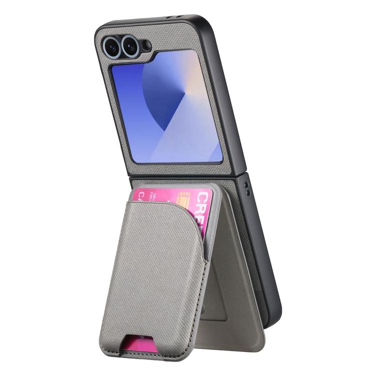 For Samsung Galaxy Z Flip5 Twill Fabric Leather Skin Card Bag Magnetic Back Phone Case