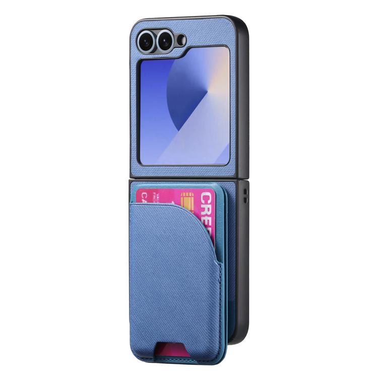 For Samsung Galaxy Z Flip5 Twill Fabric Leather Skin Card Bag Magnetic Back Phone Case