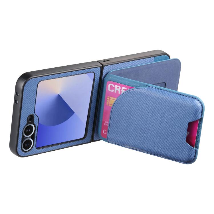 For Samsung Galaxy Z Flip5 Twill Fabric Leather Skin Card Bag Magnetic Back Phone Case