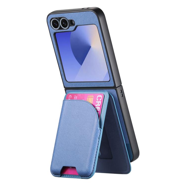 For Samsung Galaxy Z Flip5 Twill Fabric Leather Skin Card Bag Magnetic Back Phone Case
