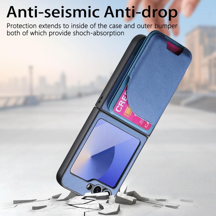 For Samsung Galaxy Z Flip5 Twill Fabric Leather Skin Card Bag Magnetic Back Phone Case