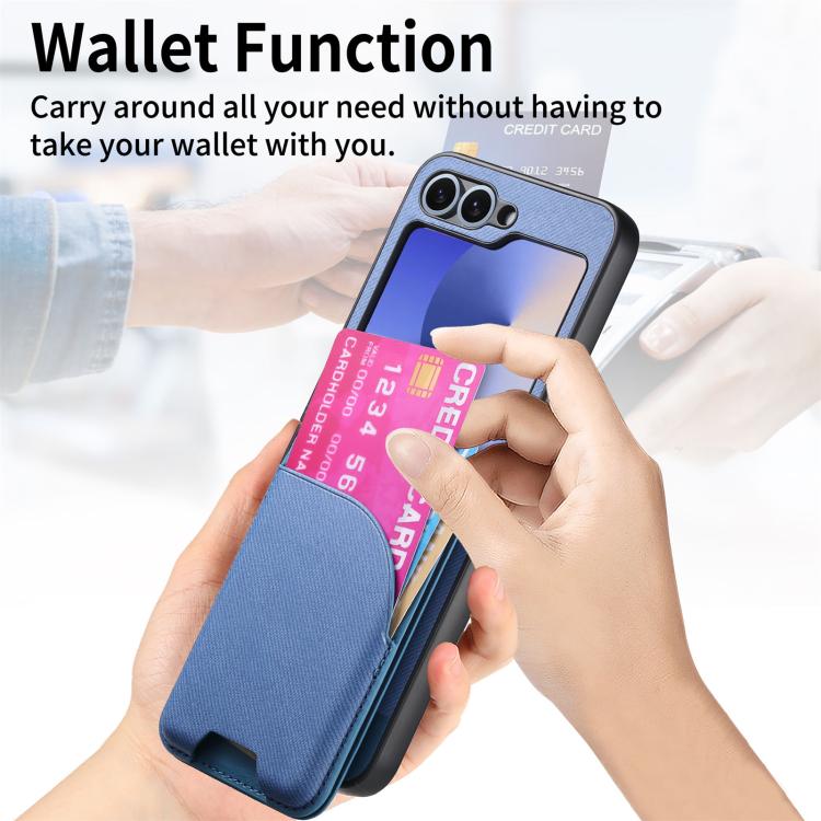 For Samsung Galaxy Z Flip5 Twill Fabric Leather Skin Card Bag Magnetic Back Phone Case