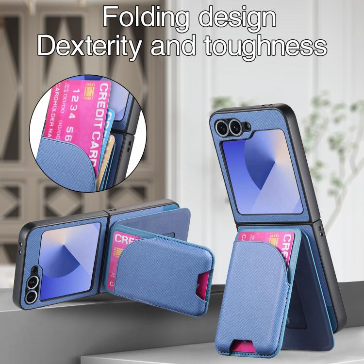 For Samsung Galaxy Z Flip5 Twill Fabric Leather Skin Card Bag Magnetic Back Phone Case