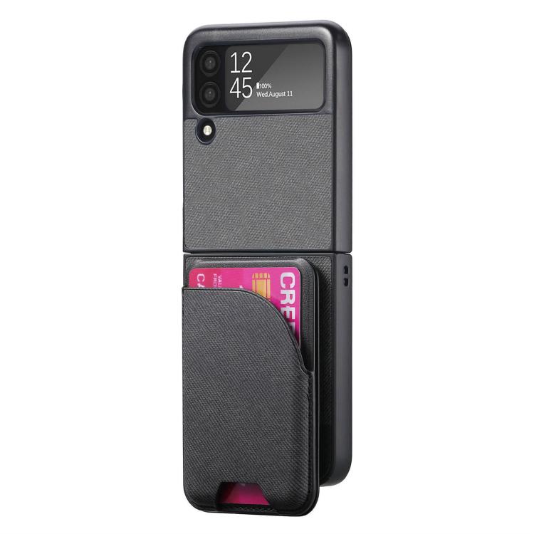 For Samsung Galaxy Z Flip3 5G Twill Fabric Leather Skin Card Bag Magnetic Back Phone Case