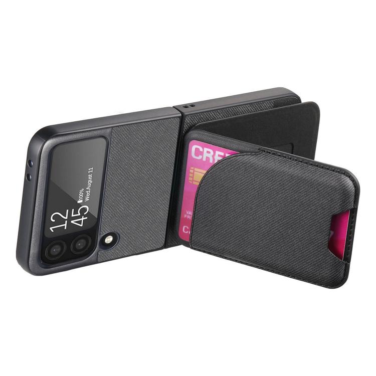 For Samsung Galaxy Z Flip3 5G Twill Fabric Leather Skin Card Bag Magnetic Back Phone Case