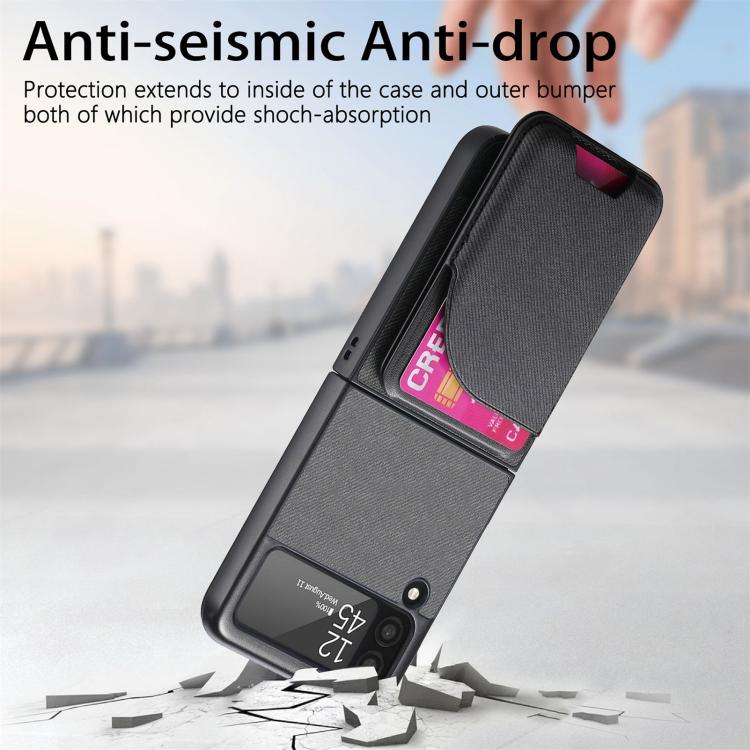For Samsung Galaxy Z Flip3 5G Twill Fabric Leather Skin Card Bag Magnetic Back Phone Case